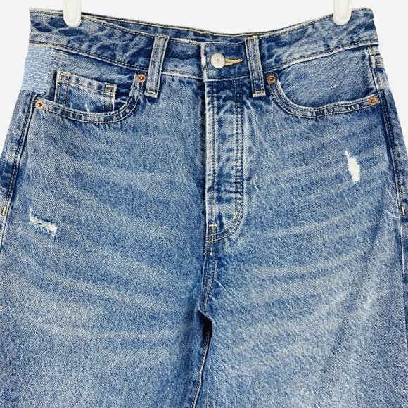 Old Navy Womens Denim Jeans Size 4 Distressed High Rise Straight Leg Cotton Blue - Picture 3 of 11